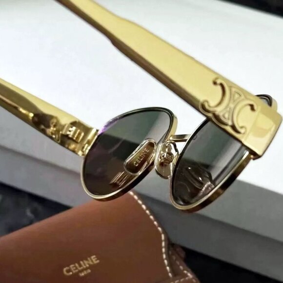 ✨Celine Triomphe Sunglasses CL4S235U Gold Frame Green Lenses - Picture 5 of 7